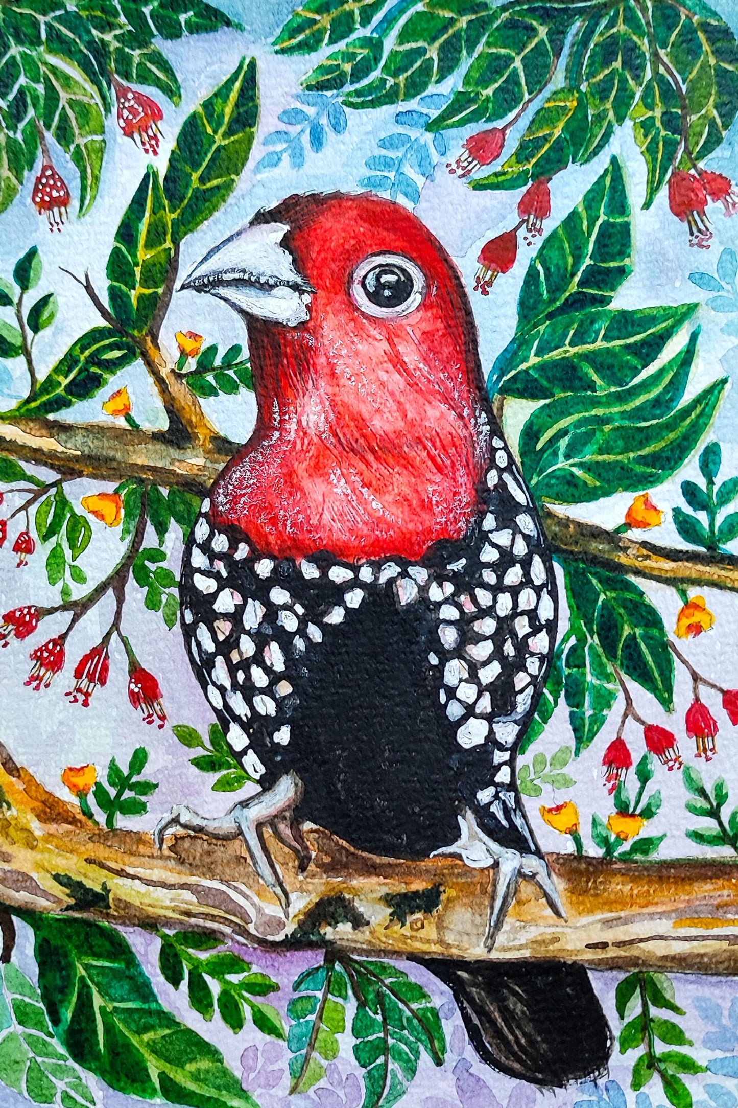 Red Bird Watercolor Painting on A5 Paper | Handmade Wildlife Bird Artwork