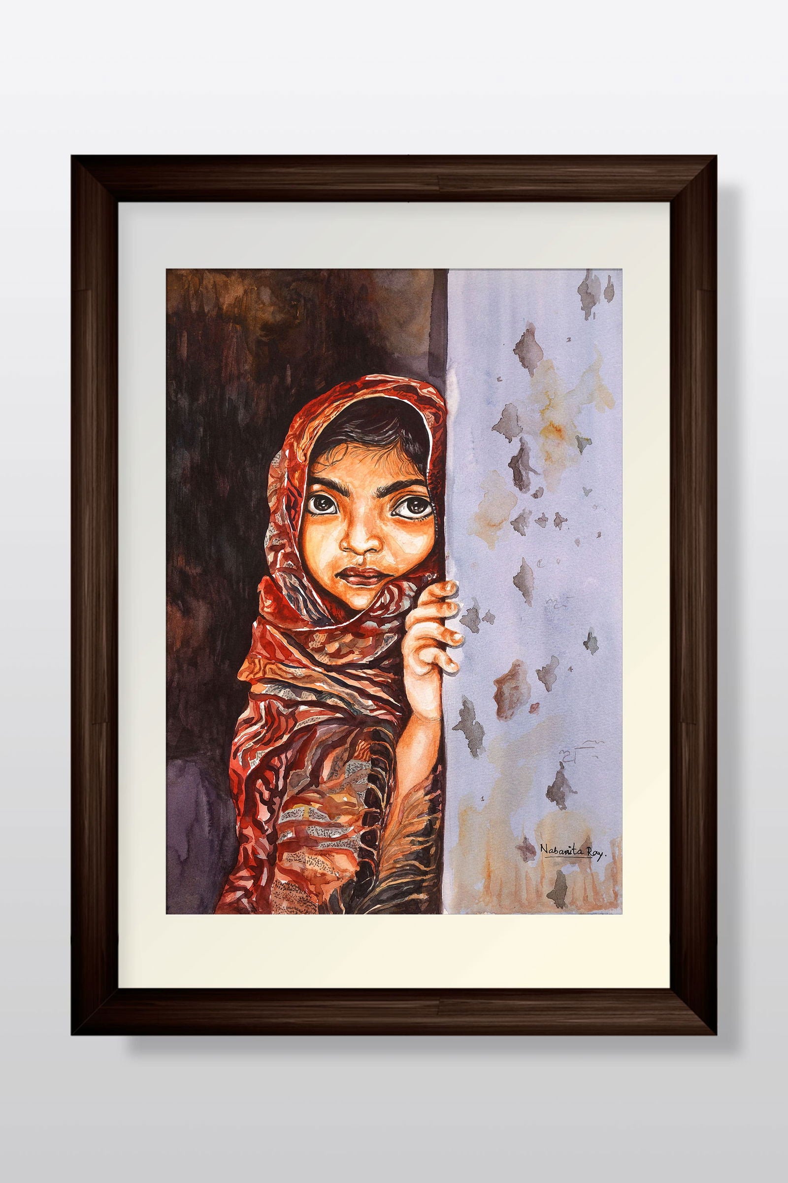 Poor Girl Original Watercolor Painting on Handmade Paper by Nabanita Ray