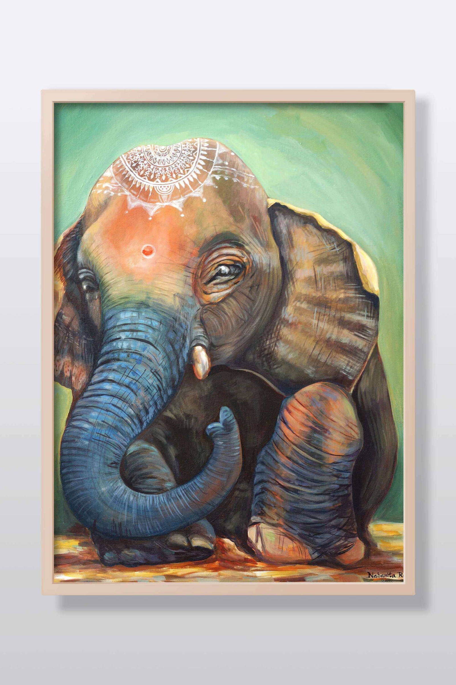 Baby Elephant Acrylic Painting on Stretched Canvas - Image 1