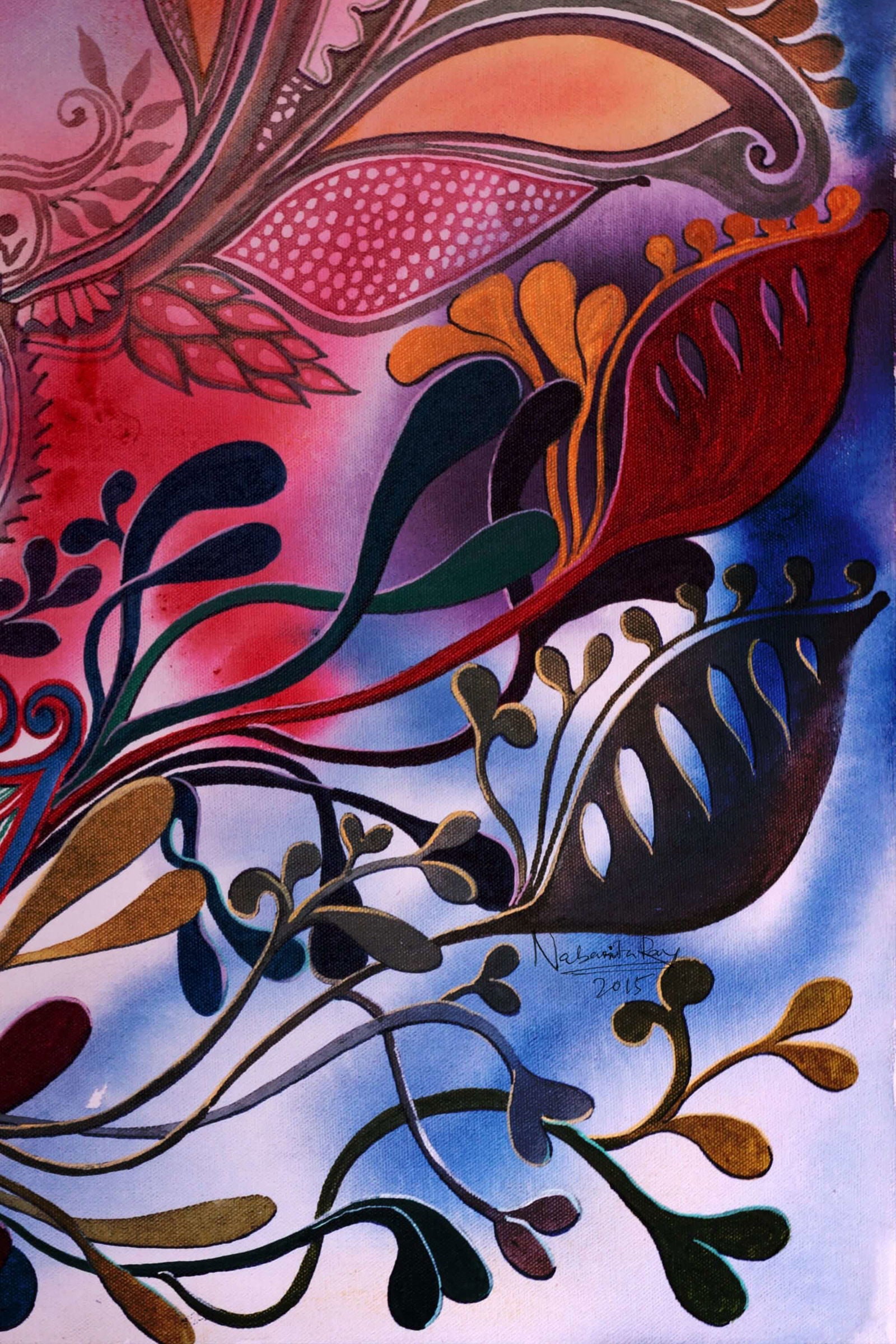 Beauty Floral Acrylic Painting on Stretched Canvas - Image 3