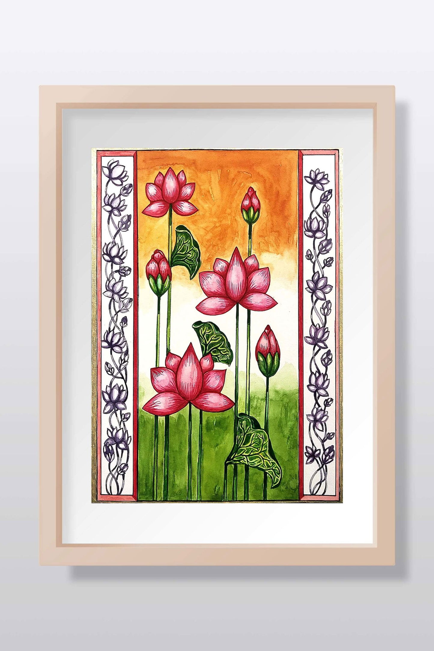 Beauty of Lotus Watercolor Painting - Image 1