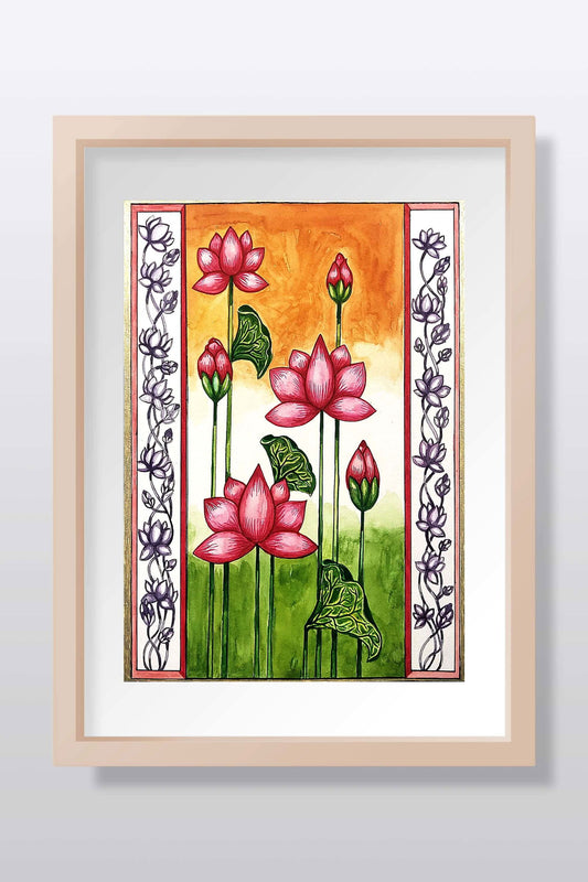 Beauty of Lotus Watercolor Painting - Image 1