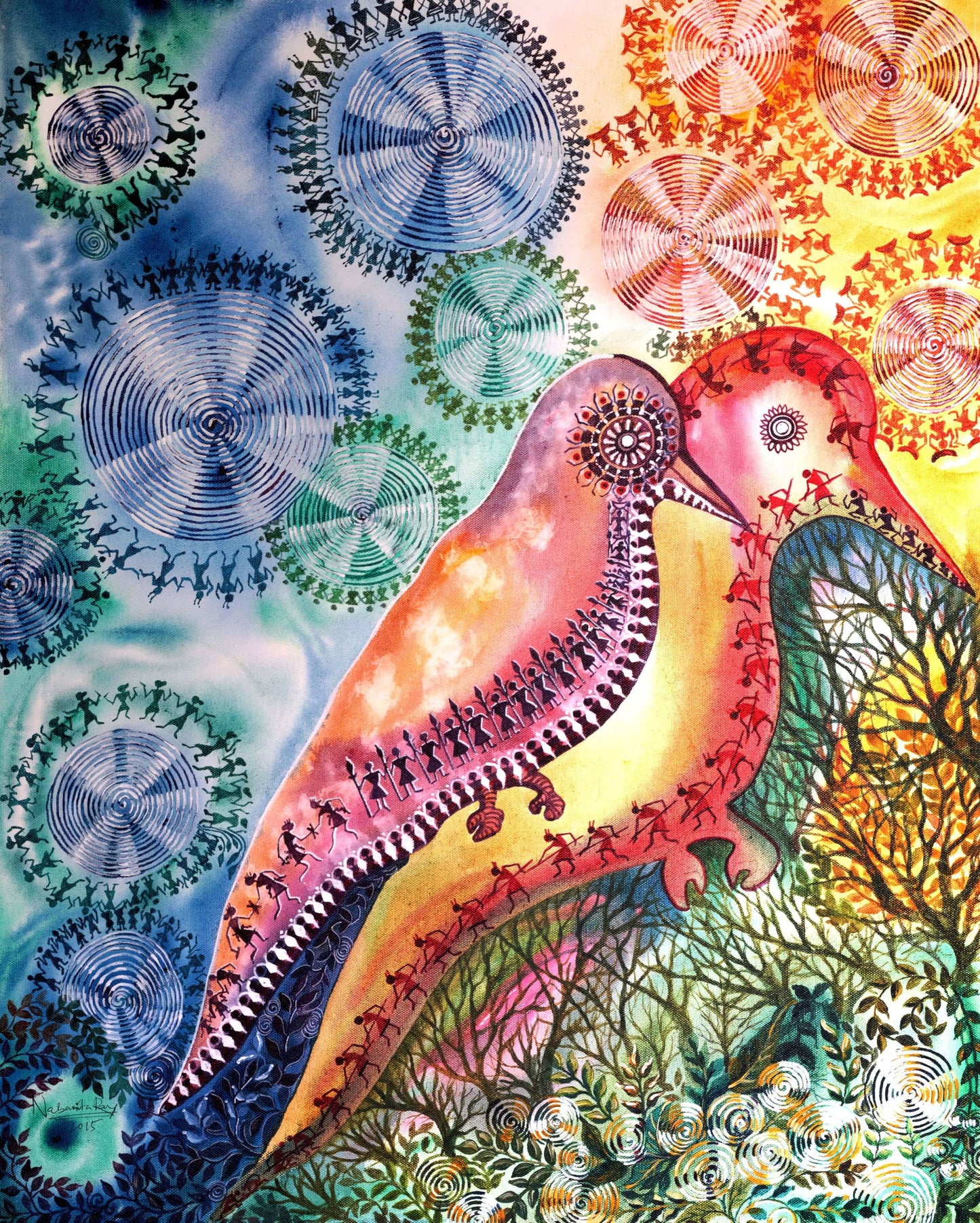 Bird Family Acrylic Painting - Image 2