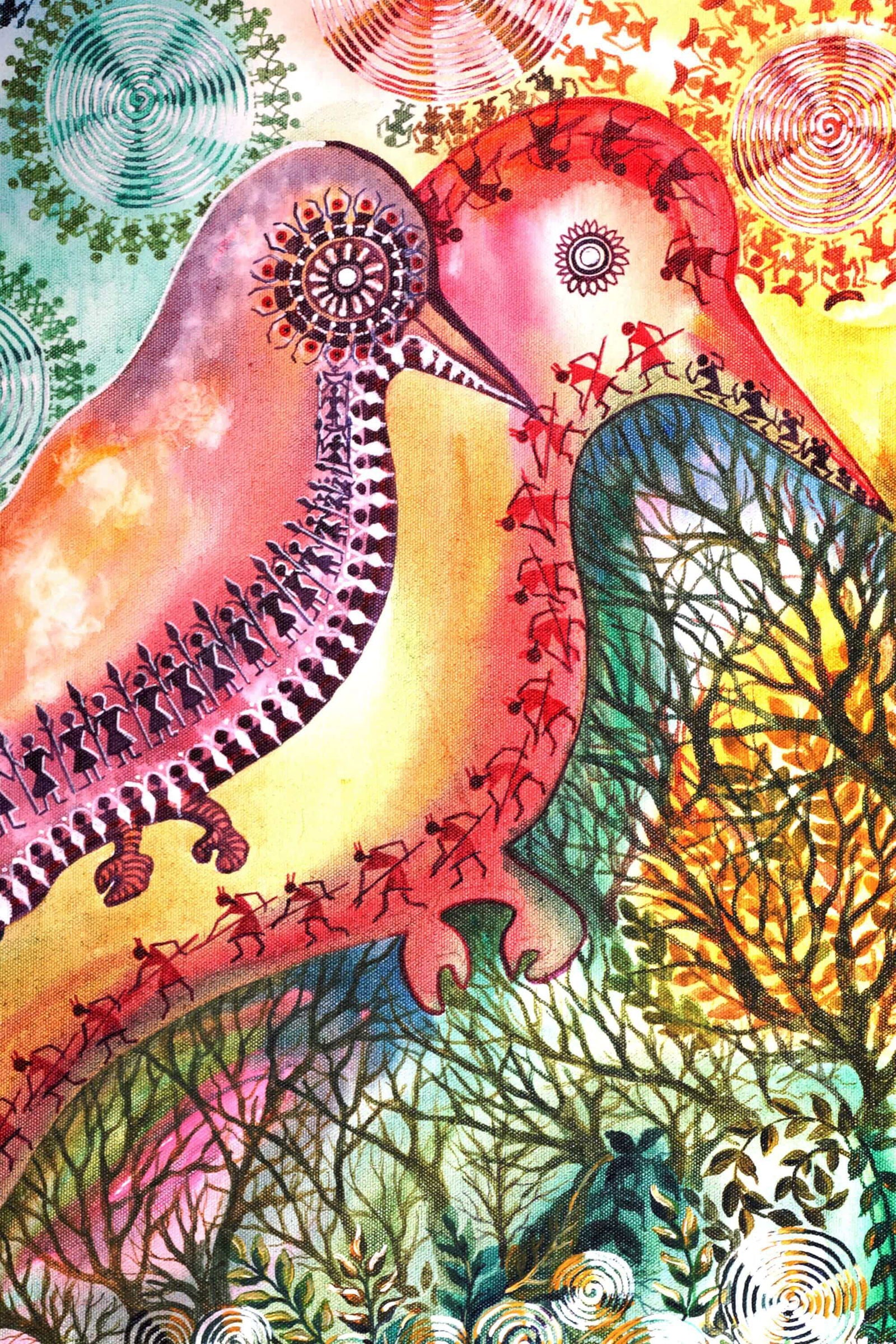 Bird Family Acrylic Painting - Image 3