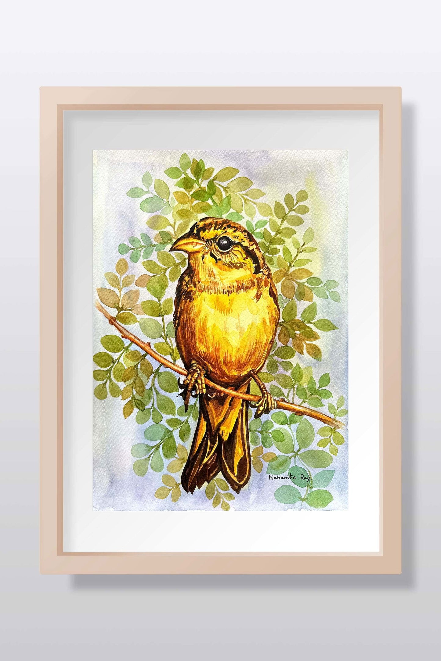 Bird Sitting On A Branch Watercolor Painting - Image 1