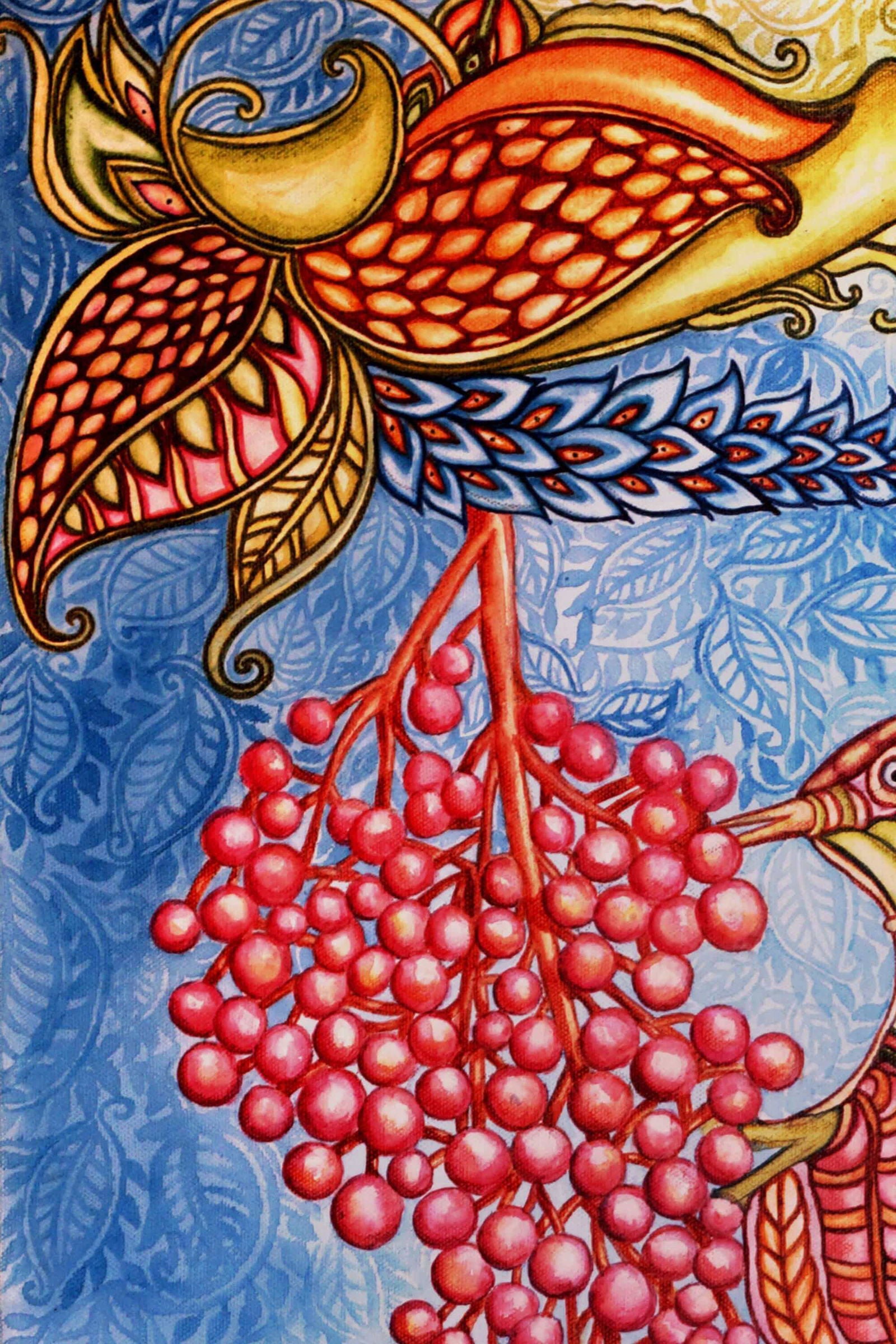 Bird With Flowers Acrylic Painting on Stretched Canvas - Image 3