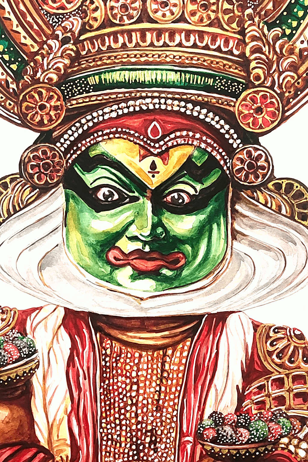 Cultural Heritage Captured: Original Kathakali Dancer Watercolor Painting - Image 2