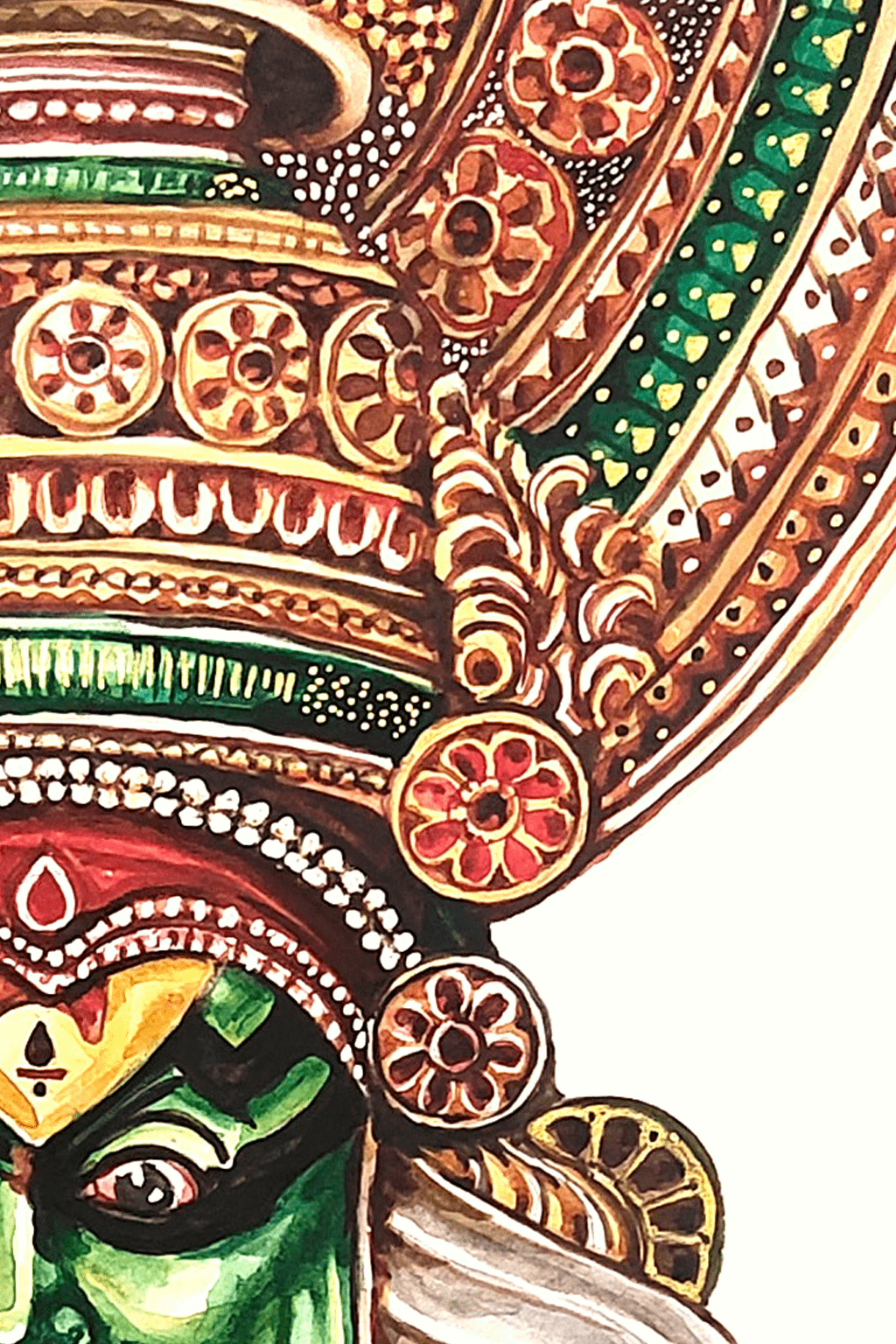 Cultural Heritage Captured: Original Kathakali Dancer Watercolor Painting - Image 3