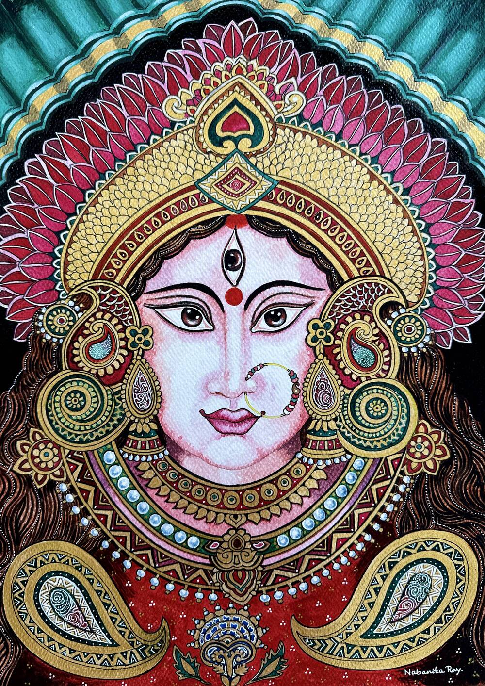 Maa Durga 2 Watercolor painting Watercolor painting Art by Nabanita Ray maa-durga-2-watercolor-painting