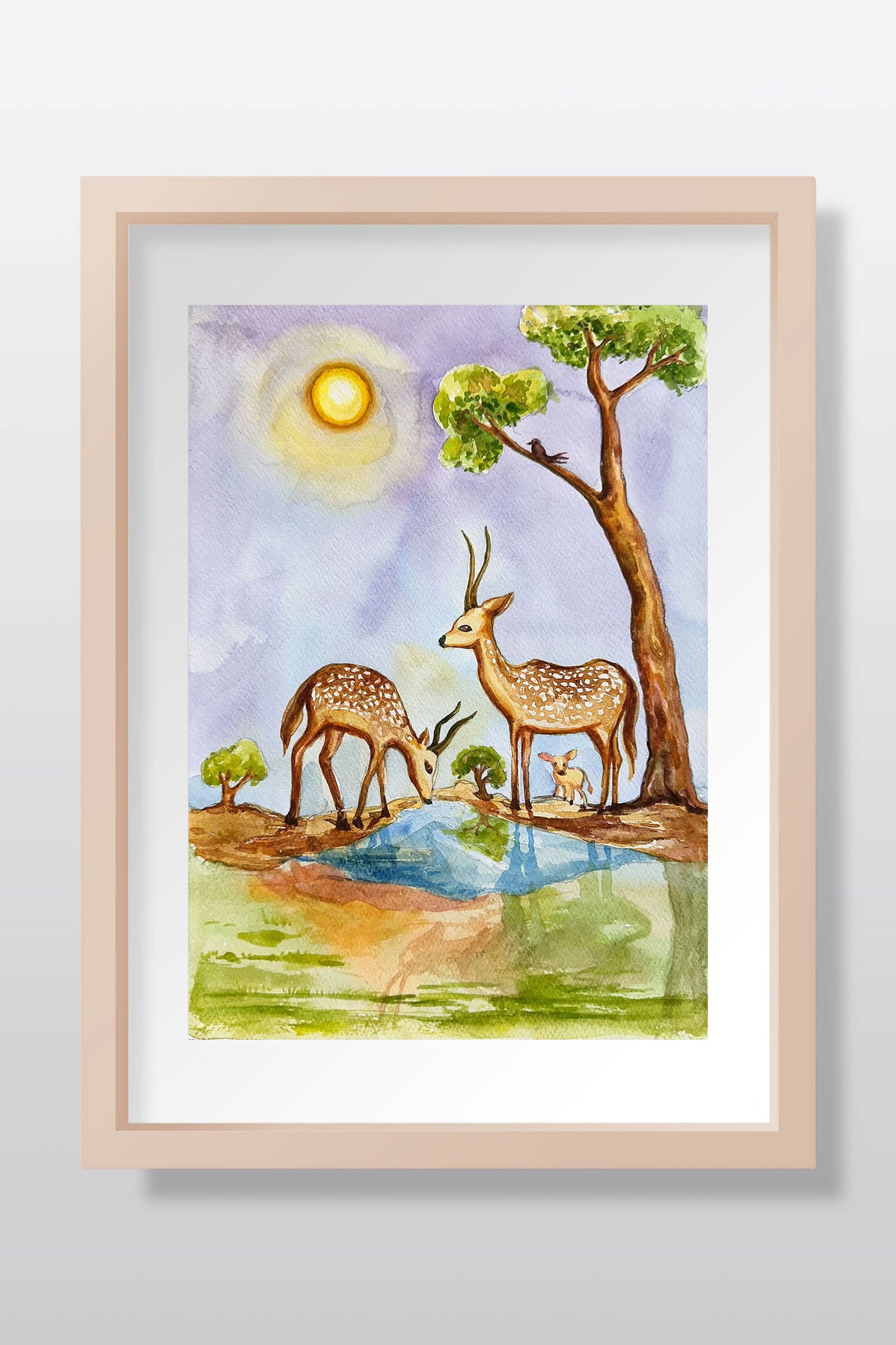 Deer Couple Watercolor Painting - Image 1