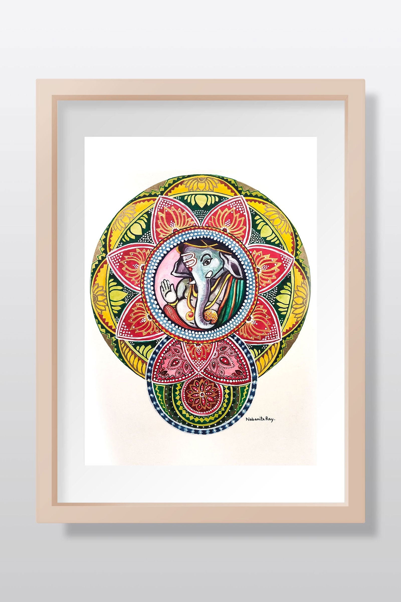 Divine Elegance: Traditional Watercolor Painting of Ganesha - Image 1