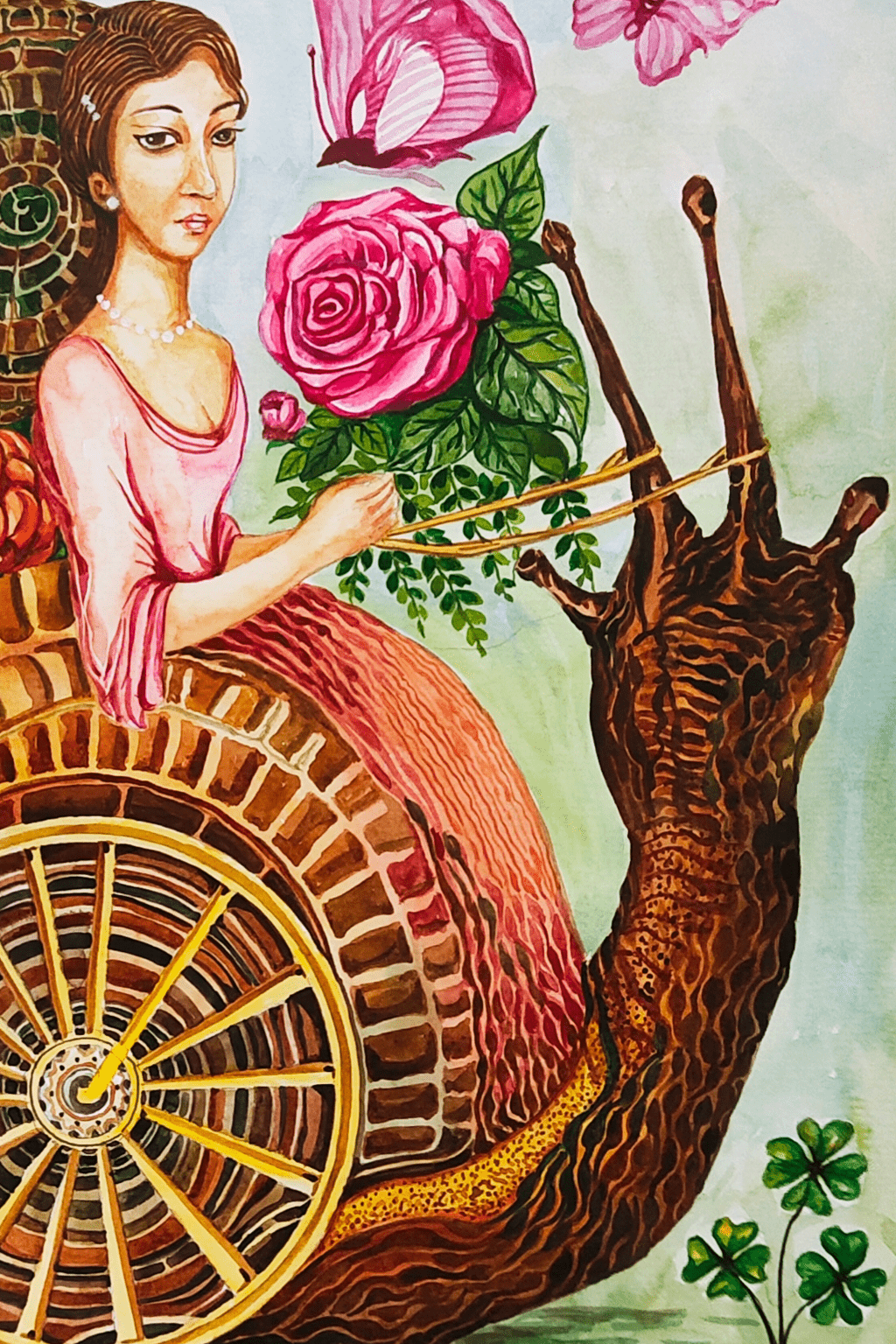 Enchanted Majesty: A Unique Watercolor of a Queen and Her Snail - Image 2