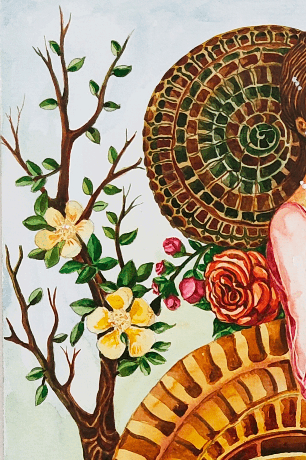 Enchanted Majesty: A Unique Watercolor of a Queen and Her Snail - Image 3