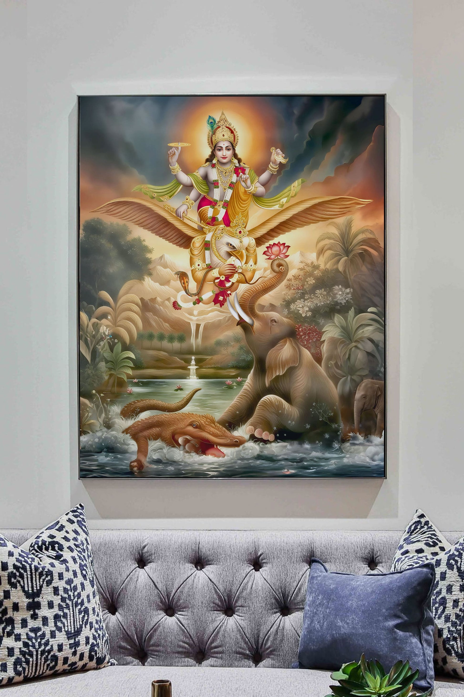 Gajendra Moksha Digital Painting: Epic Hindu Mythology Art in Stunning 4K Detail (2025) - Image 1