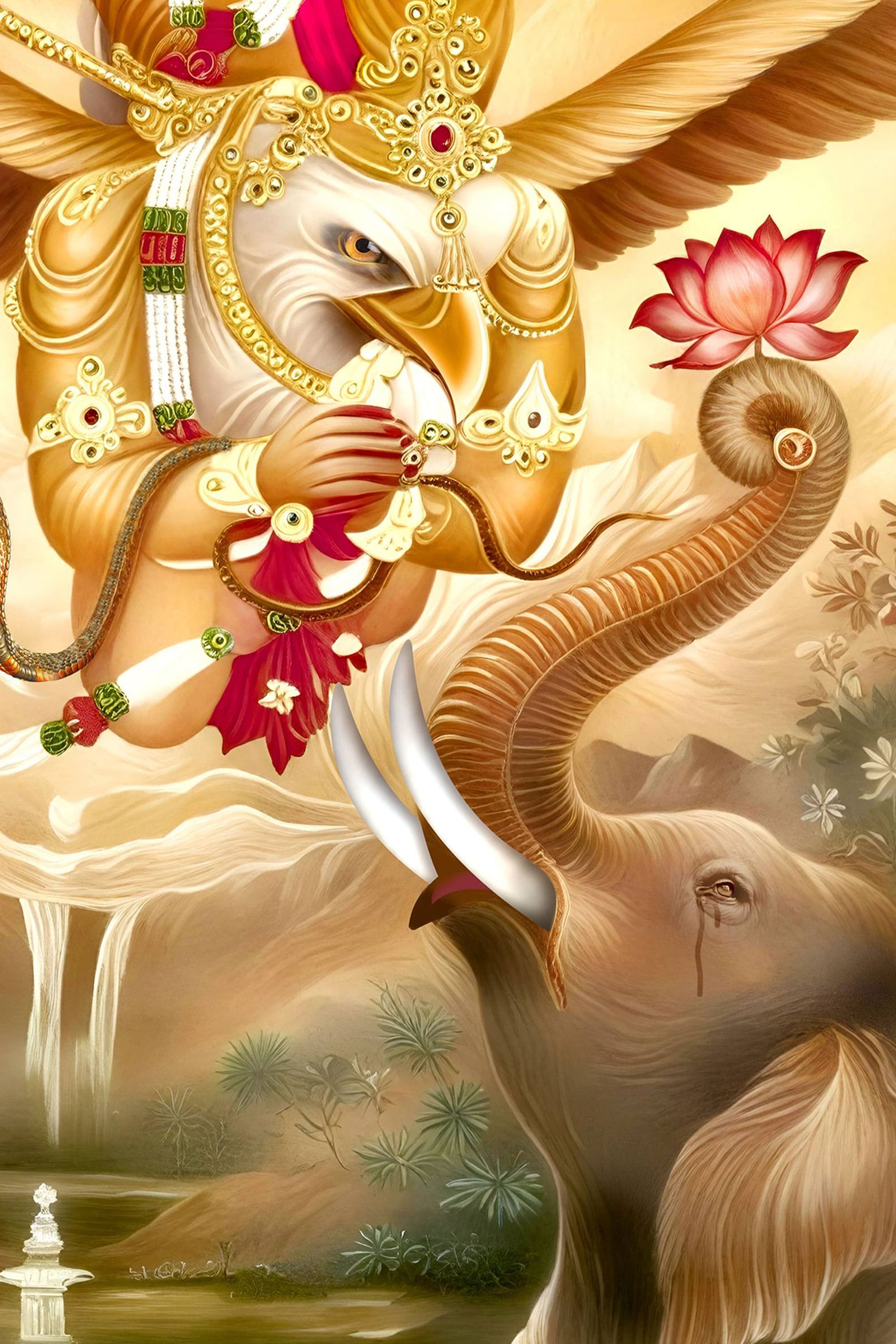Gajendra Moksha Digital Painting: Epic Hindu Mythology Art in Stunning 4K Detail (2025) - Image 3