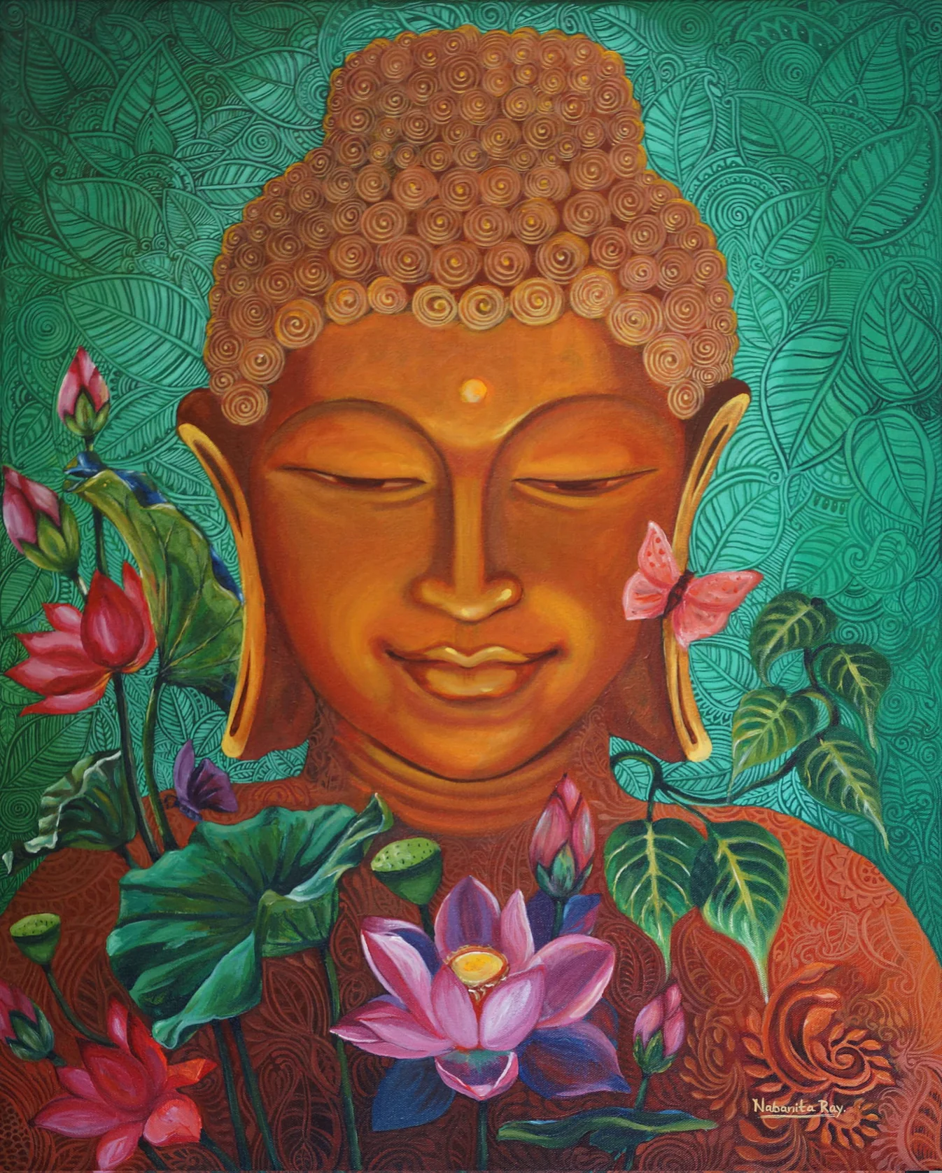 Gautam Buddha Acrylic Painting by Nabanita Ray, 24x30 Inch Hand-Painted Art