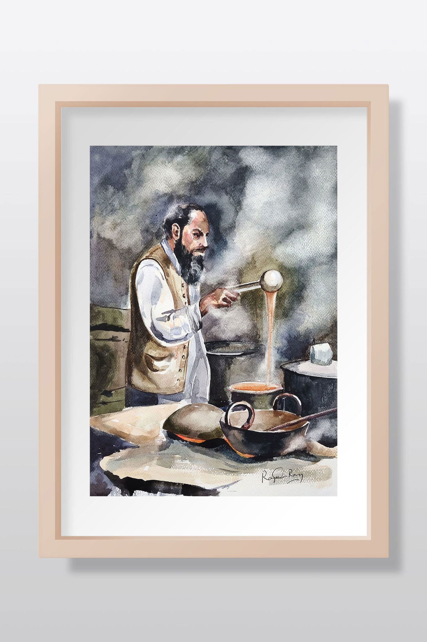 Hyderabadi Irani Chai Shop watercolor scenery - Image 1