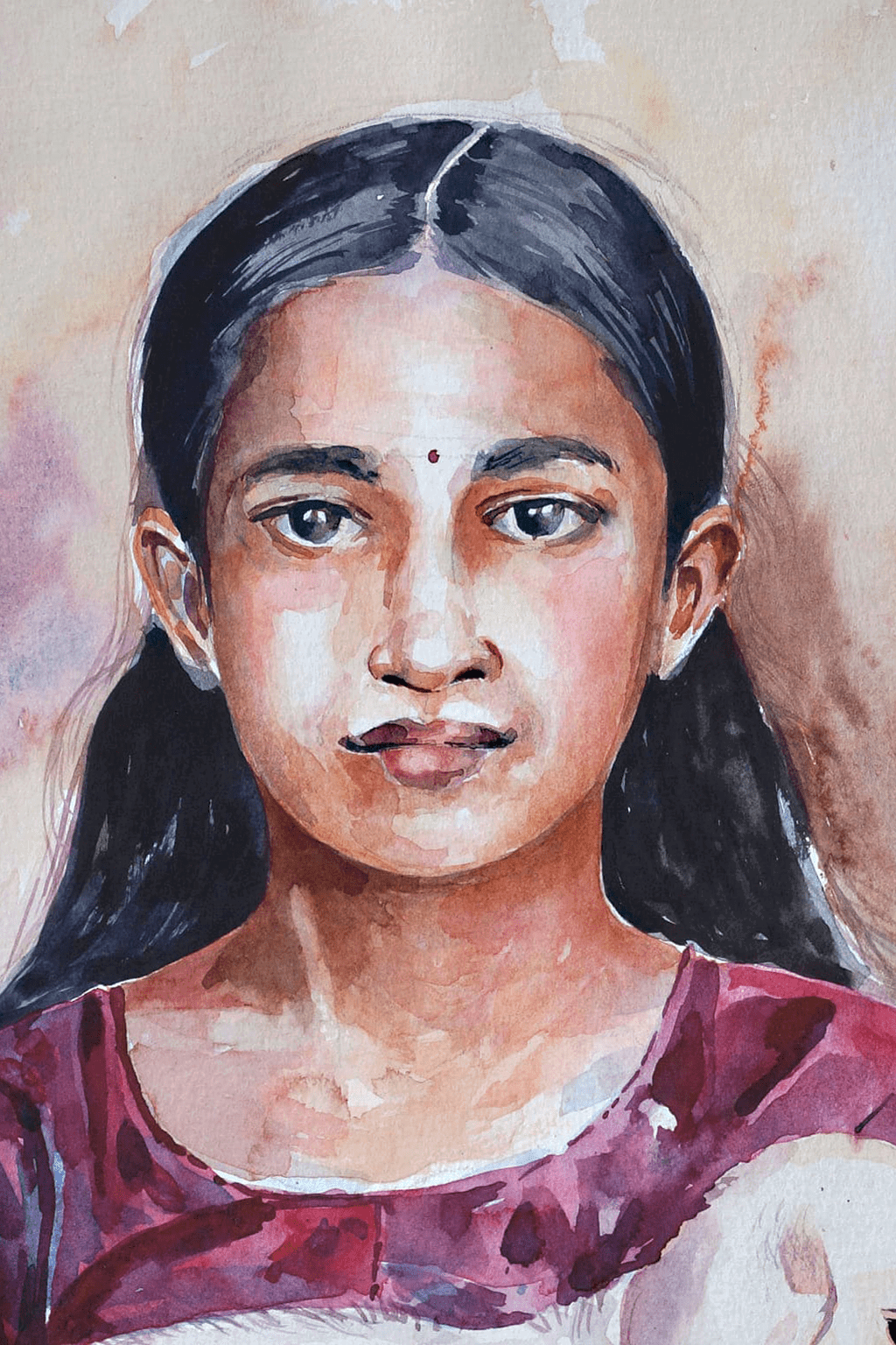 Innocent Girl Watercolor Painting - Image 2