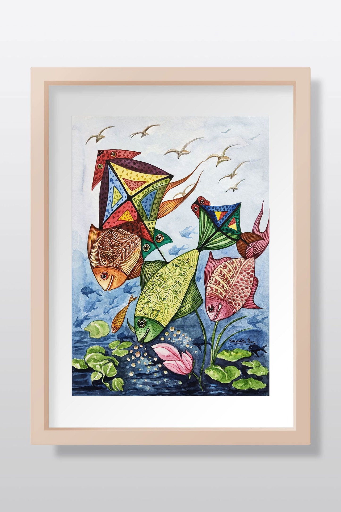 Kite And Fish drawing watercolor - Image 1