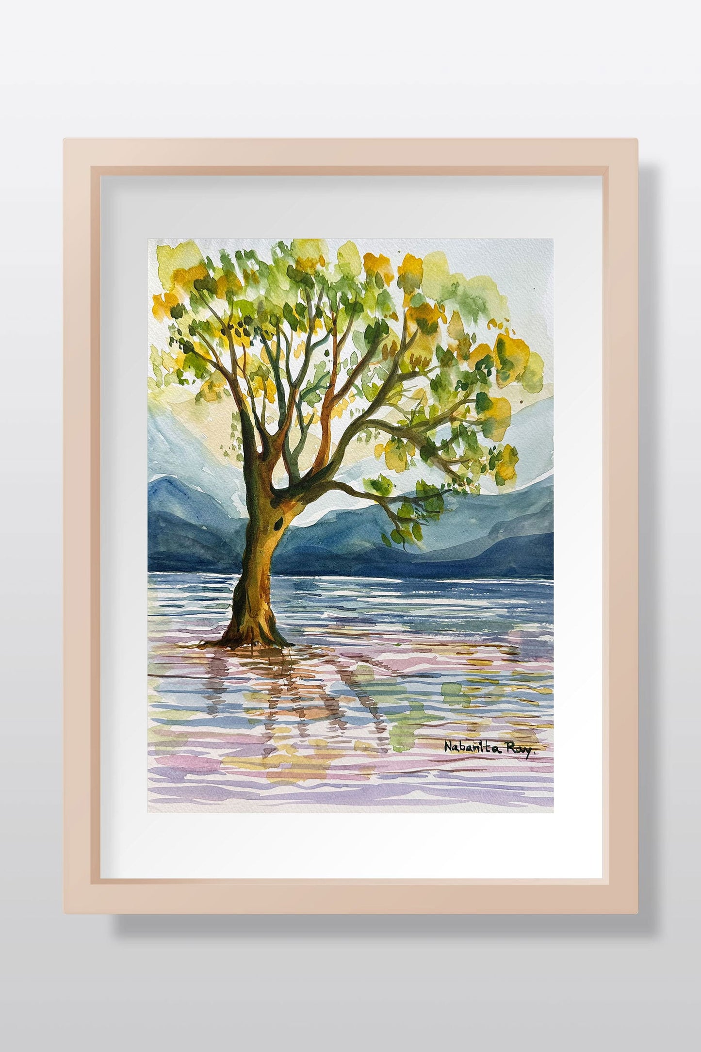 Landscape With a Tree Watercolor Painting - Image 1
