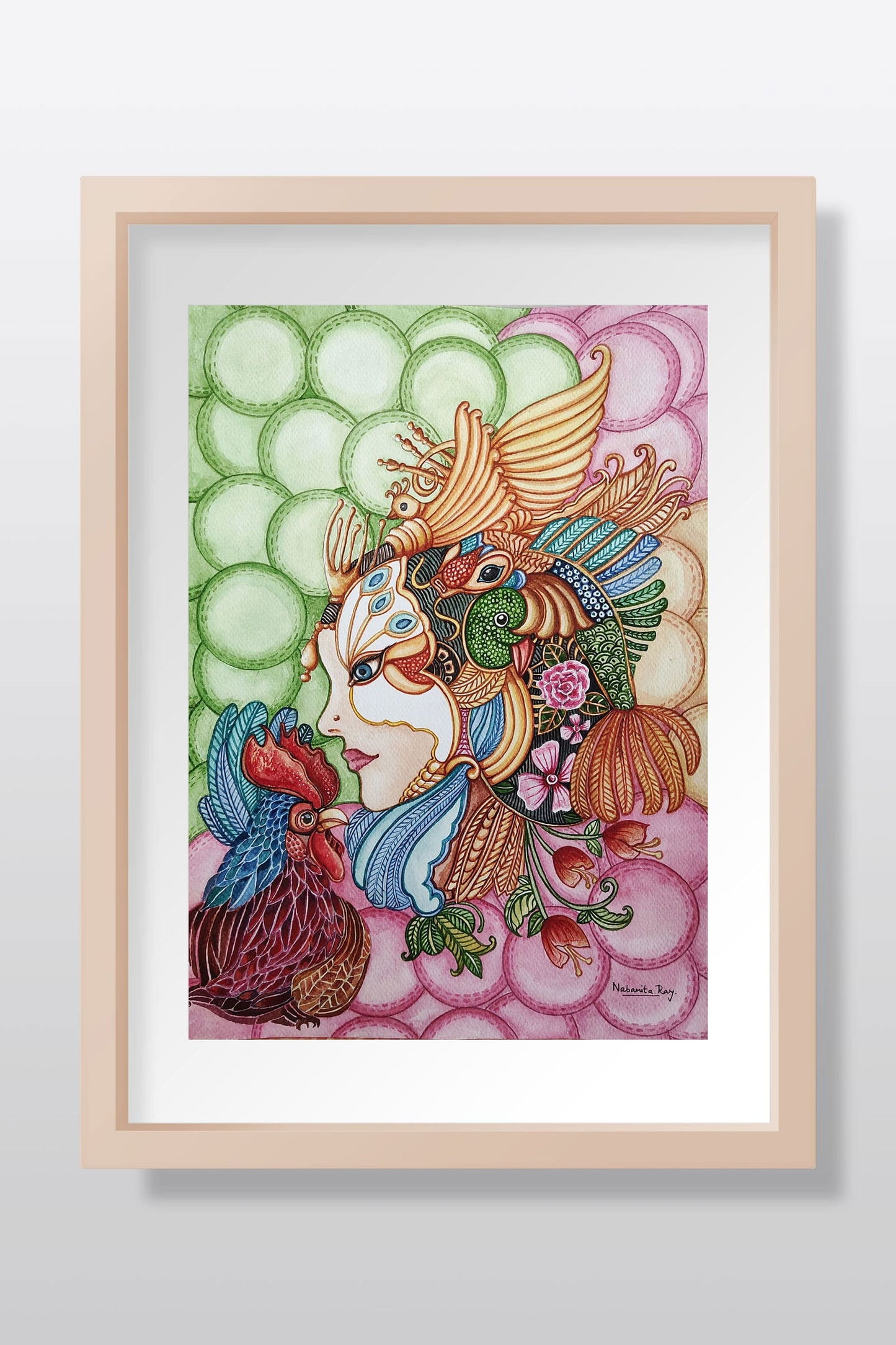 Queen and Rooster Watercolor painting - Image 1