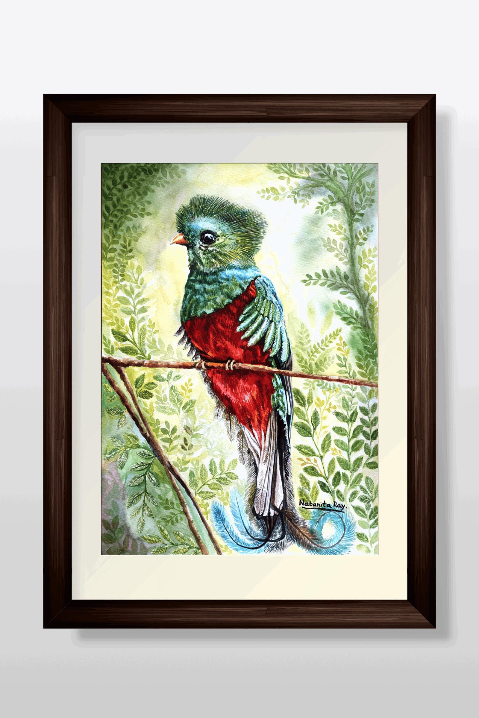 Quetzal Bird Watercolor Painting - Image 1