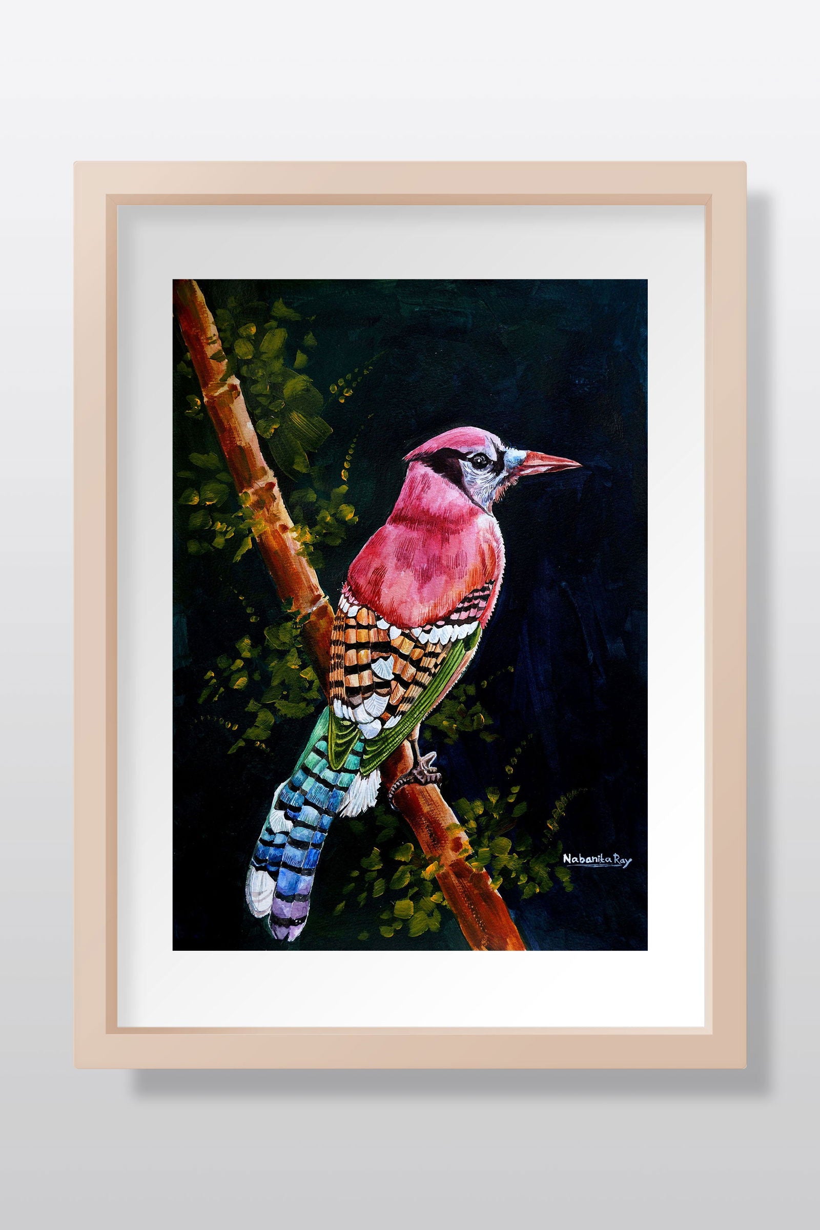 Rainbow Jay Bird Watercolor Painting - Image 1