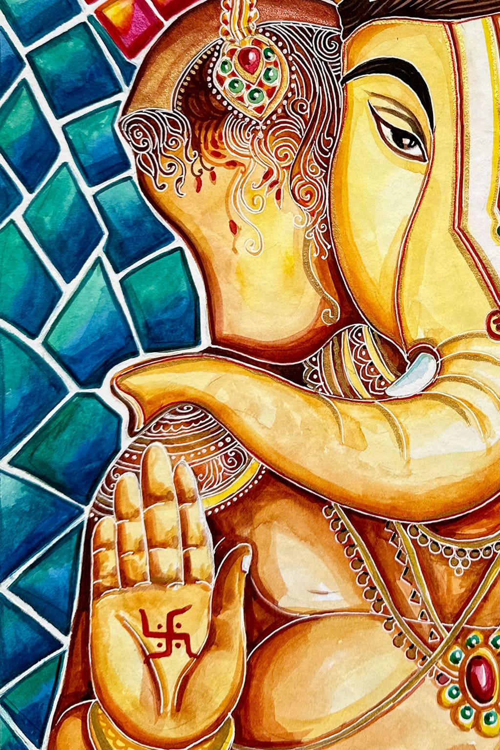 Serene Divinity: Ganesha in Vibrant Watercolor - Image 4