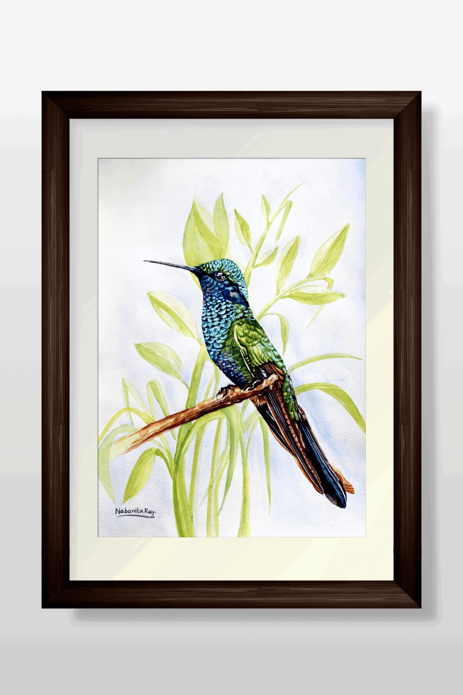 Tropical Hummingbird Watercolor Painting by Nabanita Ray on Handmade Paper