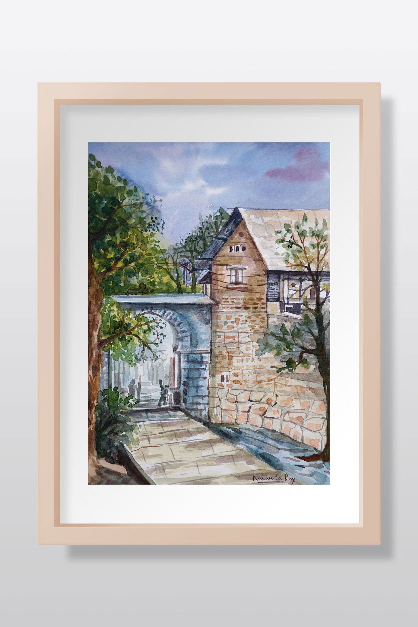 Urban Serenity: A Watercolor Cityscape Painting - Image 1