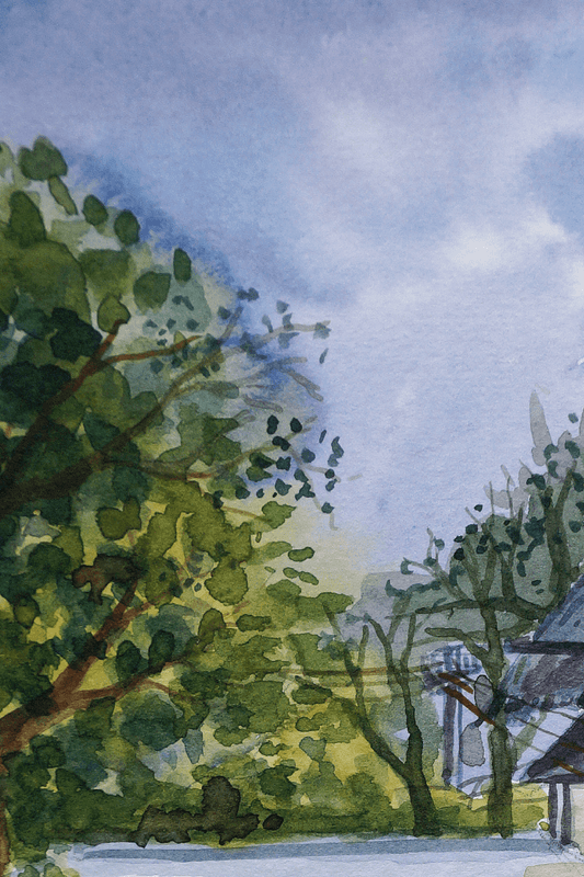 Urban Serenity: A Watercolor Cityscape Painting - Image 2