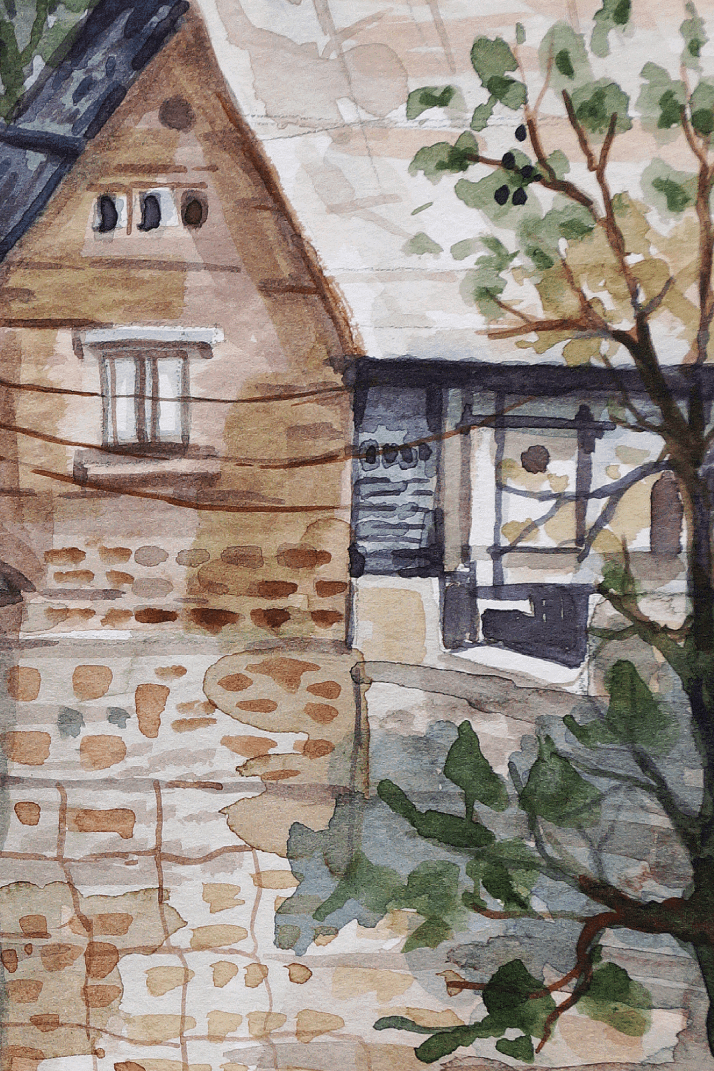 Urban Serenity: A Watercolor Cityscape Painting - Image 3