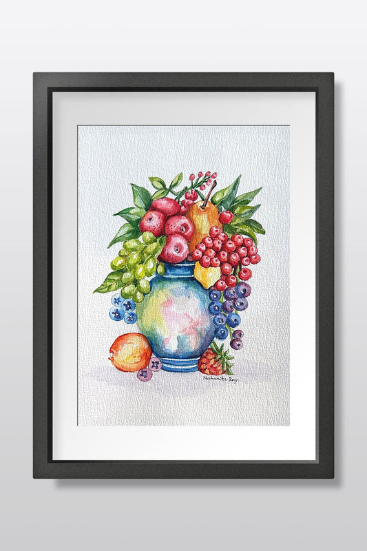 Fruit Vase Watercolor Art | Handmade A5 Painting for Home Decor