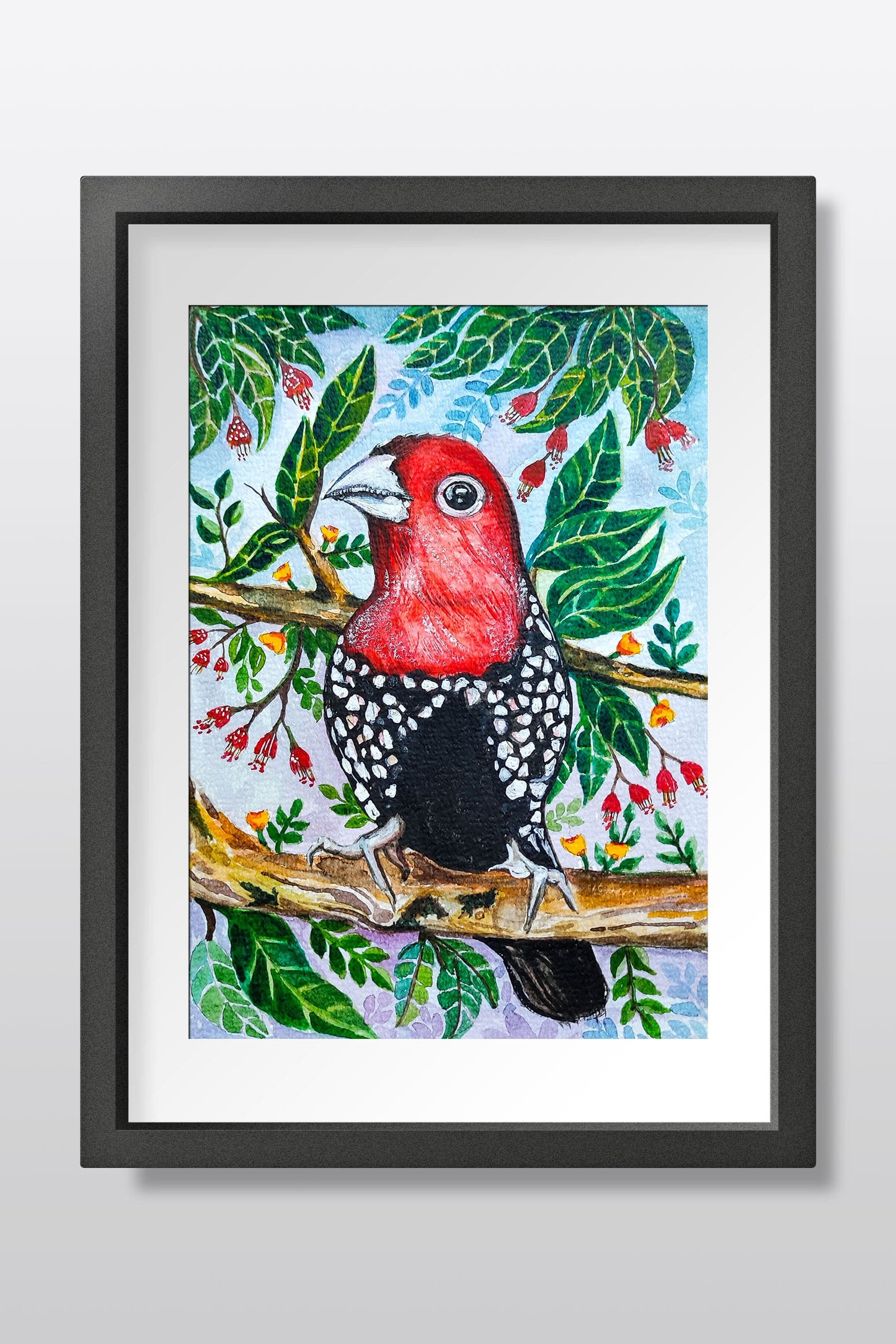 Red Bird Watercolor Painting on A5 Paper | Handmade Wildlife Bird Artwork