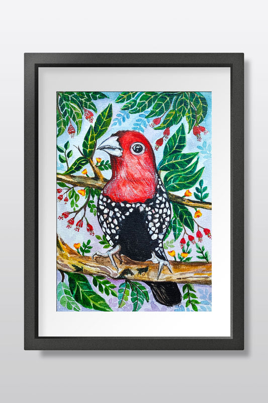 Red Bird Watercolor Painting on A5 Paper | Handmade Wildlife Bird Artwork