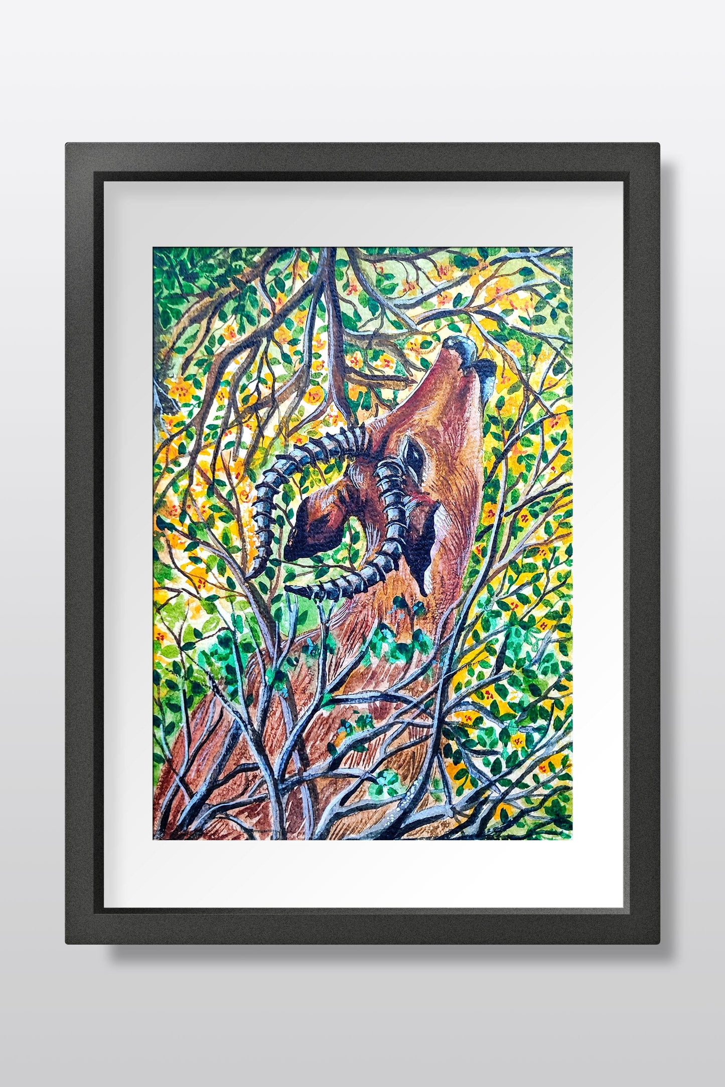 Nature's Guardian – Deer Watercolor Painting on A5 Handmade Paper
