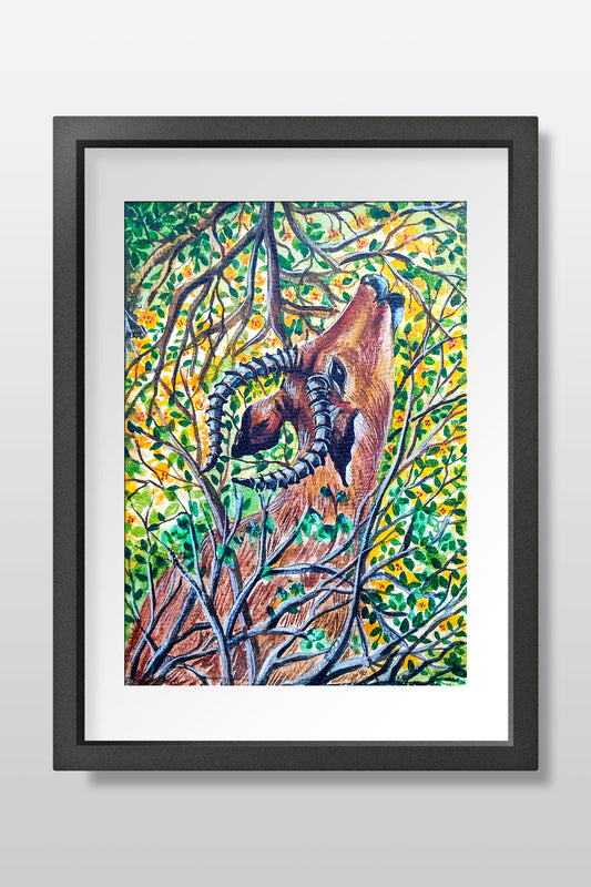 Nature's Guardian – Deer Watercolor Painting on A5 Handmade Paper
