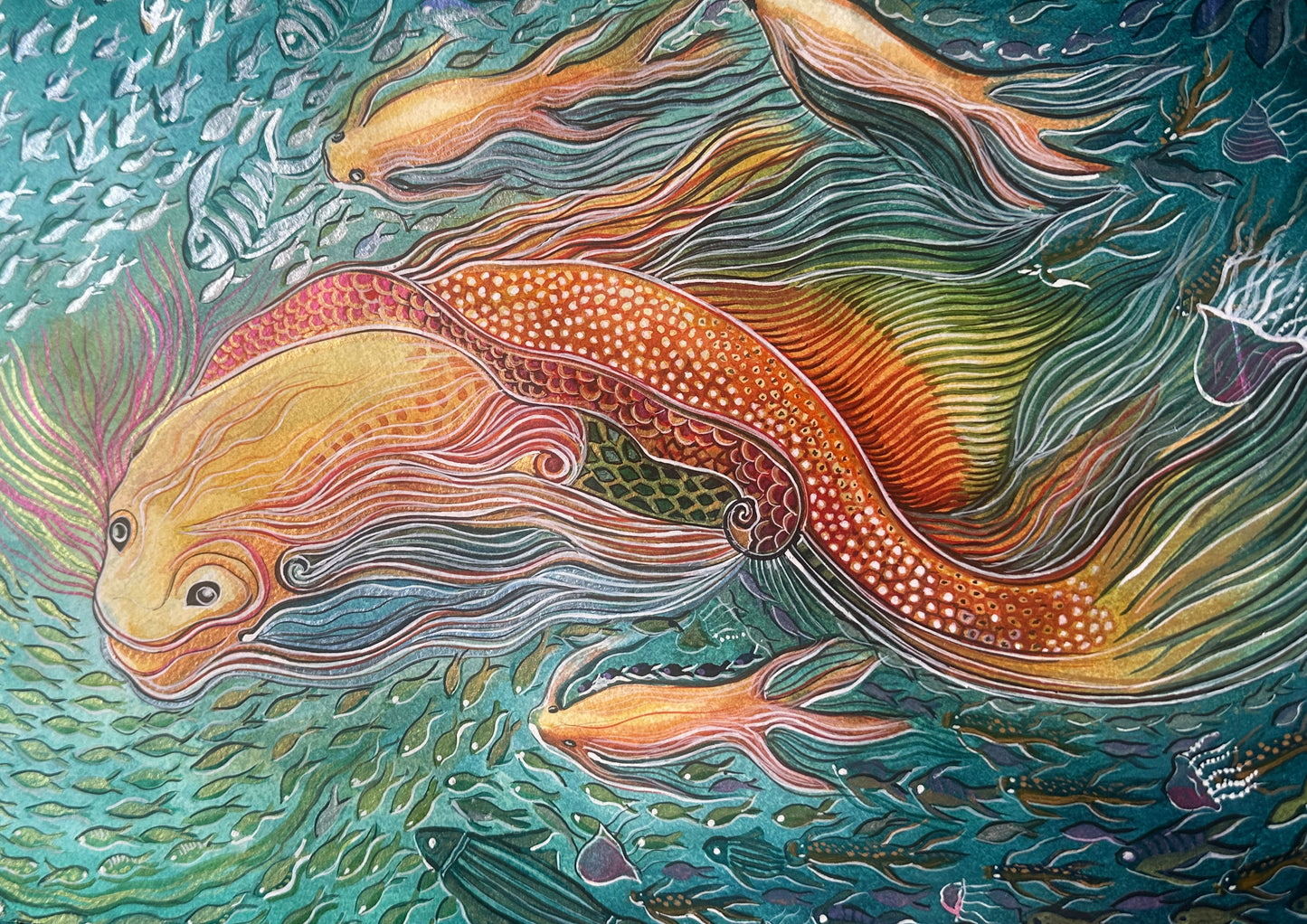 Ocean's Golden Guardian Original Fish Watercolor Painting