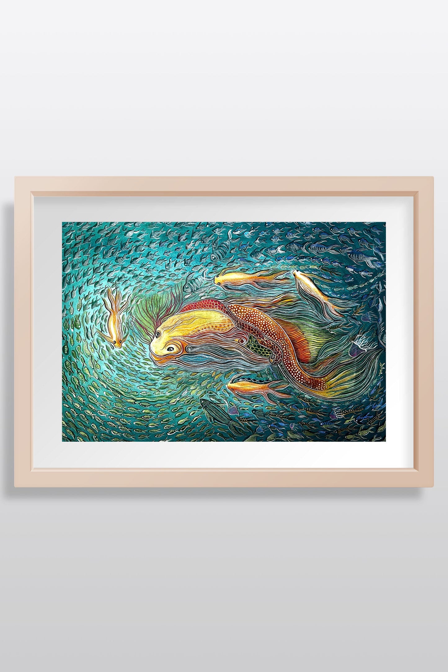 Ocean's Golden Guardian Original Fish Watercolor Painting