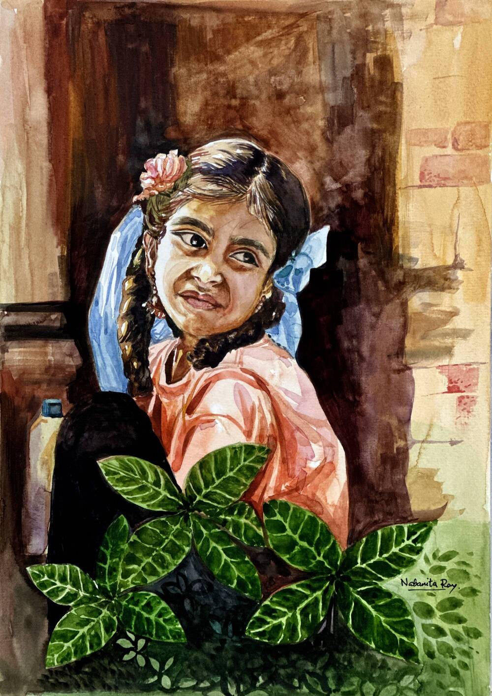 Girl with a Smile Watercolor Painting