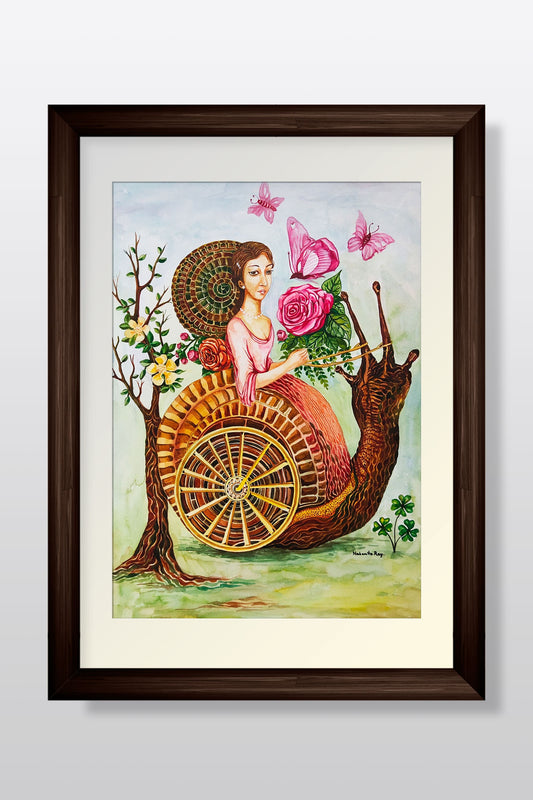 Enchanted Majesty: A Unique Watercolor of a Queen and Her Snail