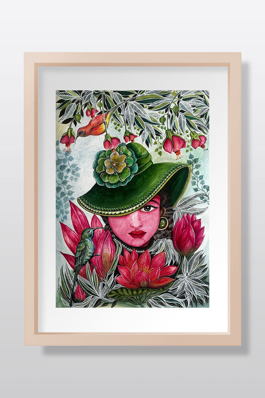 Lady Of The Blossoms | Watercolor Painting For Home Decor