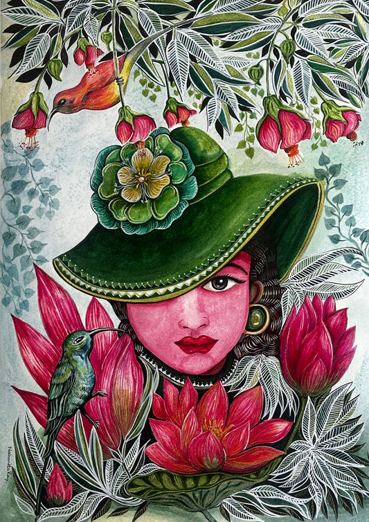 Lady Of The Blossoms | Watercolor Painting For Home Decor