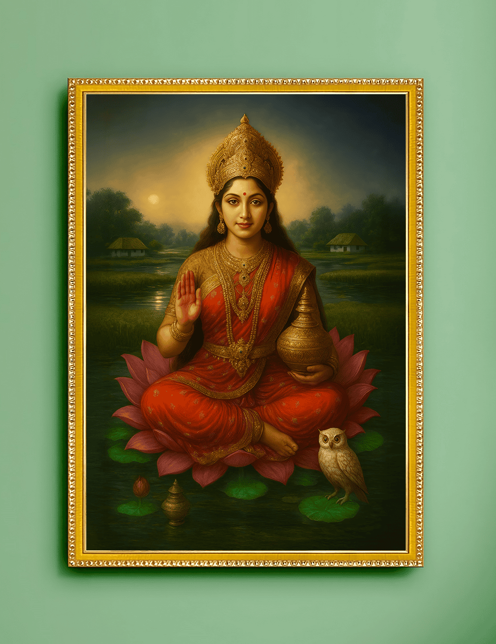 Goddess Lakshmi Digital Painting for Home | Vastu Wall Art for Wealth, Prosperity & Positive Energy - Image 1