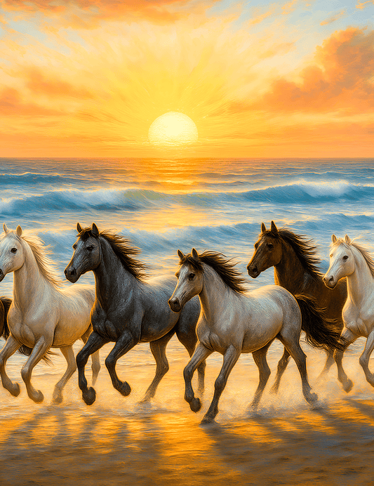 7 Horses with Rising Sun – Digital Vastu Artwork for Prosperity & Success (24x48inc) - Image 2