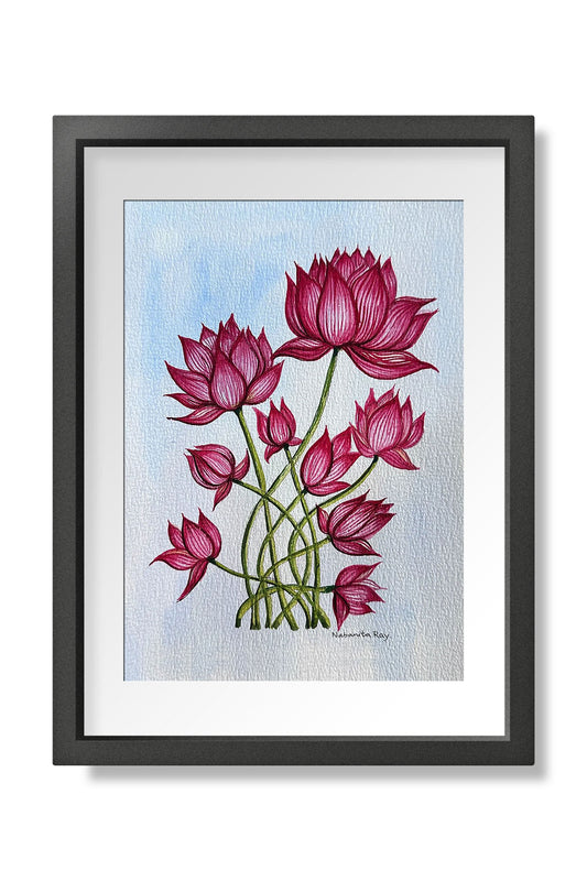 Lotus Small watercolor Painting (A5 Size) - Image 1