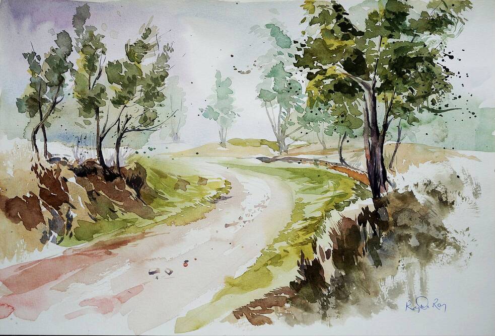 Road to village Watercolor Painting