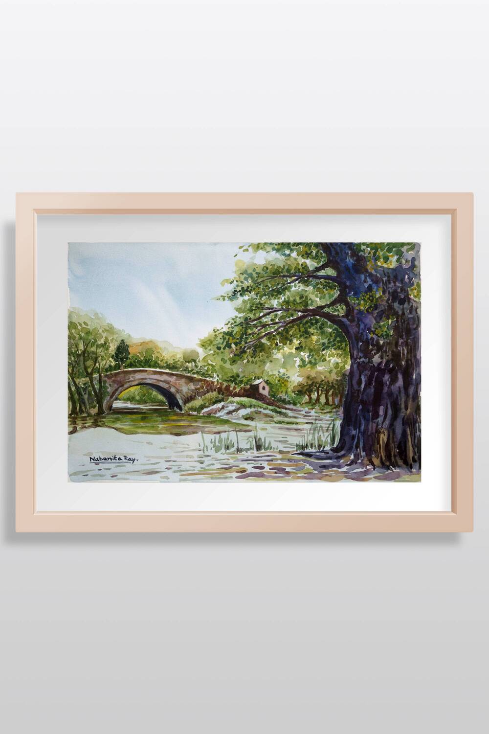 Bridge to Village Watercolor Painting