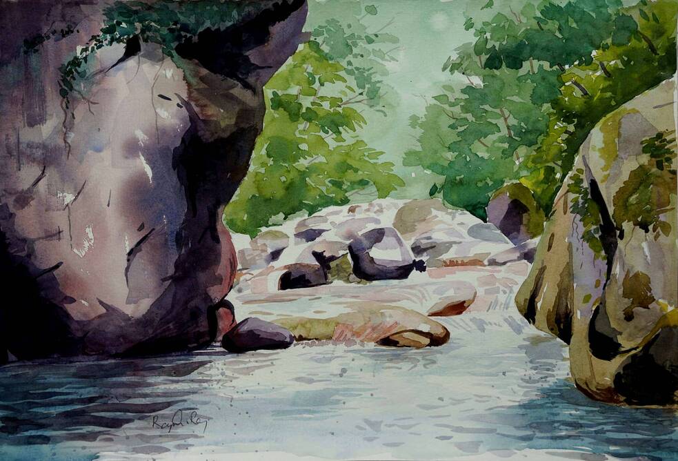 Waterfall Watercolor Painting