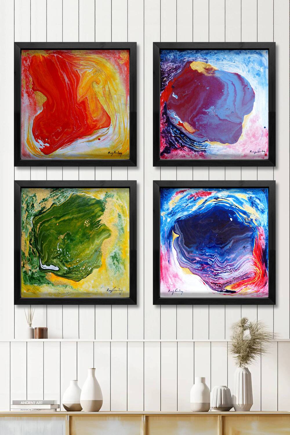 Set of 4 fluid abstract paintings